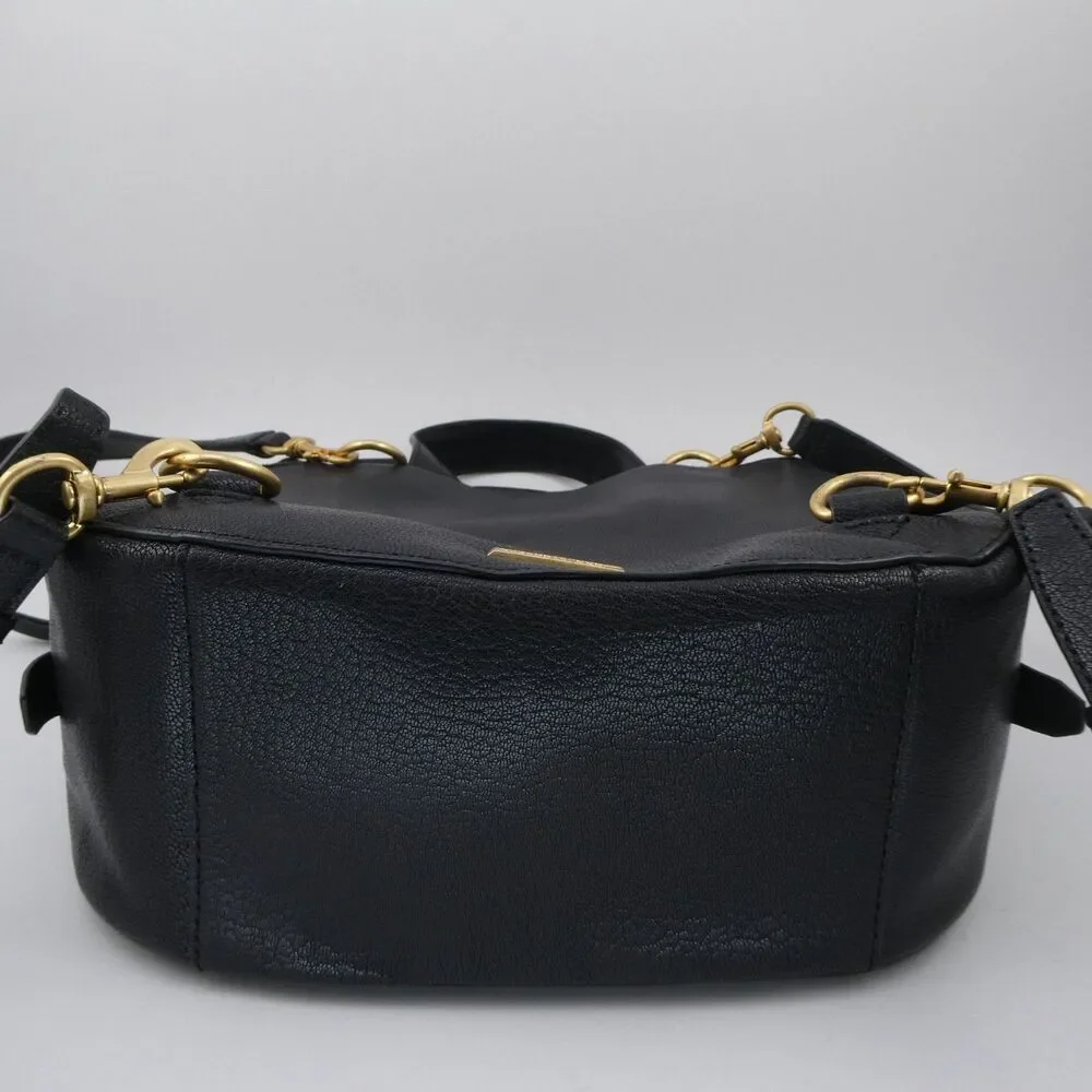 REBECCA MINKOFF Maia Medium Saddle Leather Shoulder Crossbody Bag Black $275